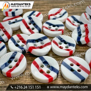 Boutons polyester rayés bleu blanc rouge 4 trous style marin pour couture et confection textile