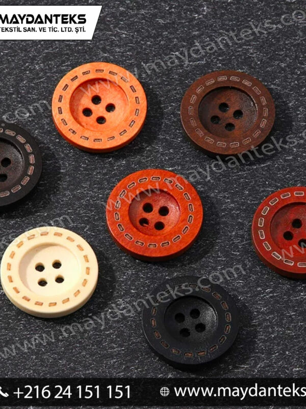 boutons-effet-bois-surpiqure-ocre-brique-brun-4-trous-couture-veste-manteau-style-vintage-mercerie