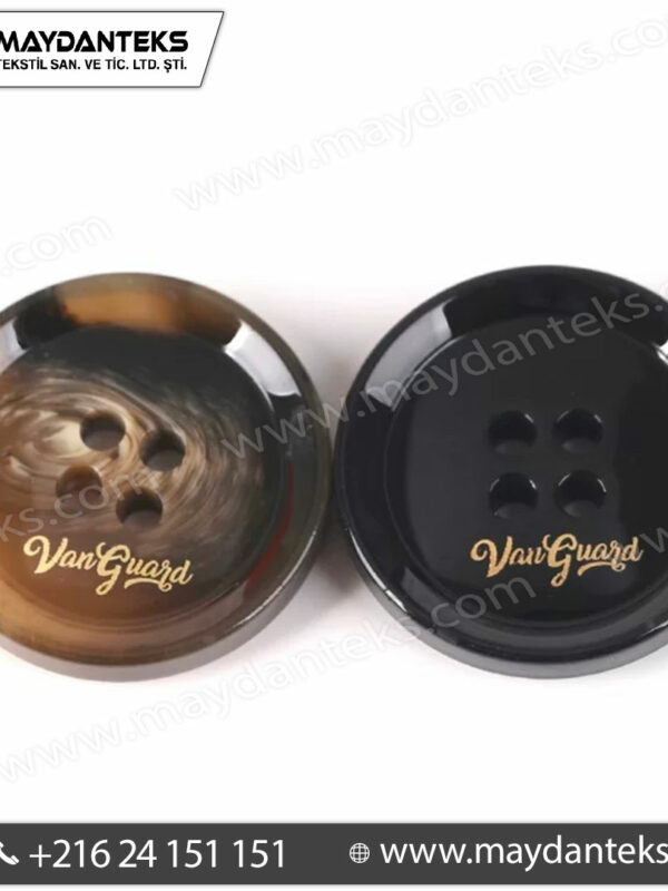 boutons couture luxe effet corne noir onyx vanguard gravure doree 4 trous mercerie premium