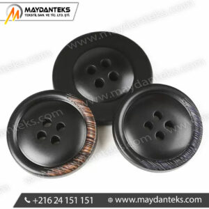 boutons noir mat gravure effet bois asymetrique 4 trous couture moderne mercerie premium