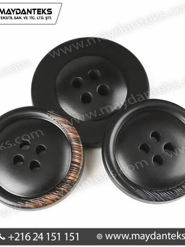 boutons noir mat gravure effet bois asymetrique 4 trous couture moderne mercerie premium