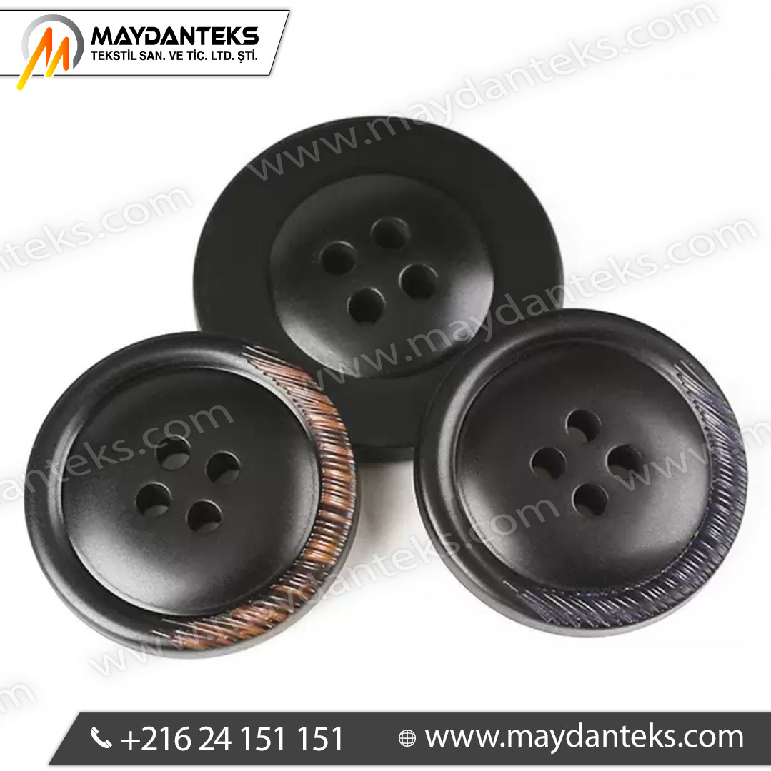 boutons noir mat gravure effet bois asymetrique 4 trous couture moderne mercerie premium